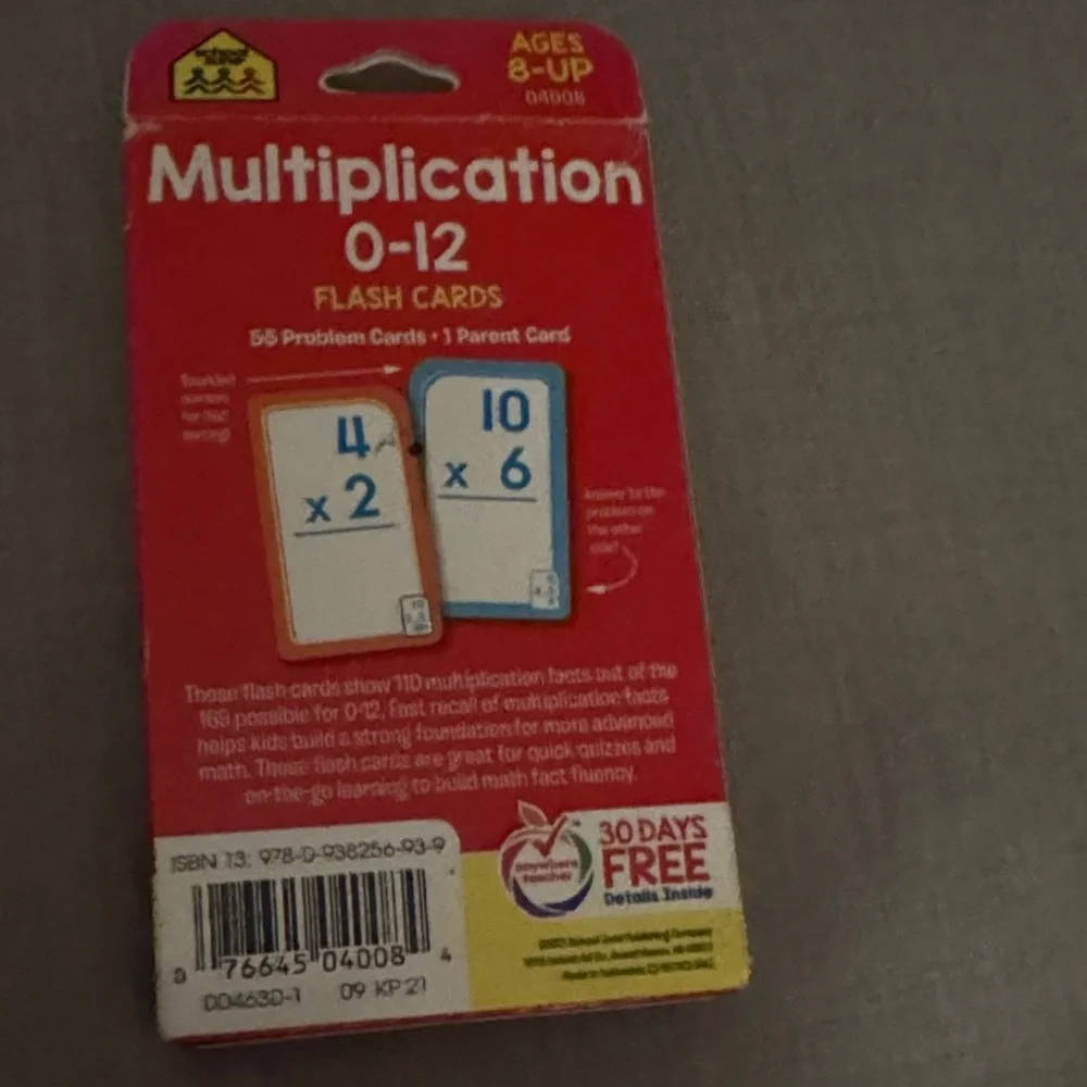School Zone Red and Yellow Multiplication Flash Cards